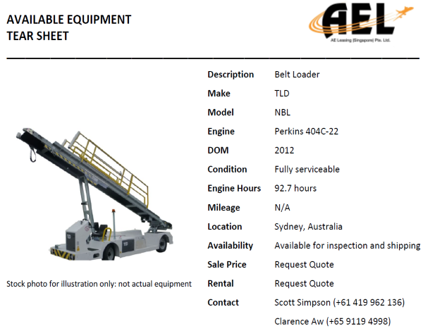 <b>Available Equipment Tear Sheet</b>